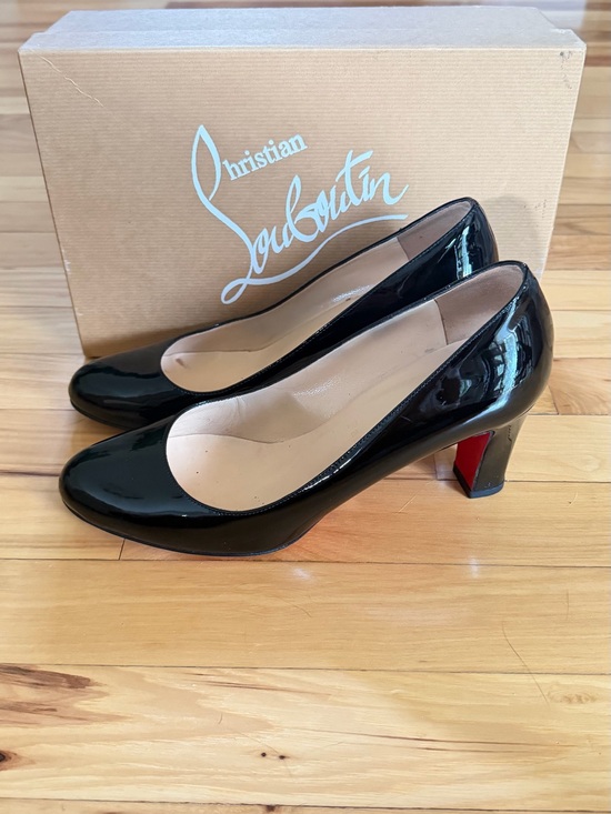 Christian Louboutin Shoes - Christian Louboutin Black Patent Leather Mid-Heel Pumps with Red Sole